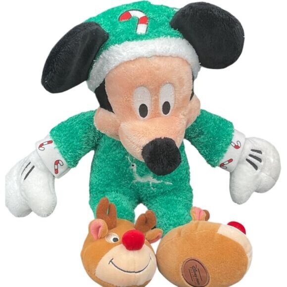 Disney Store Mickey Mouse Christmas Plush Doll Reindeer Slippers Pajamas 13" - Picture 7 of 7